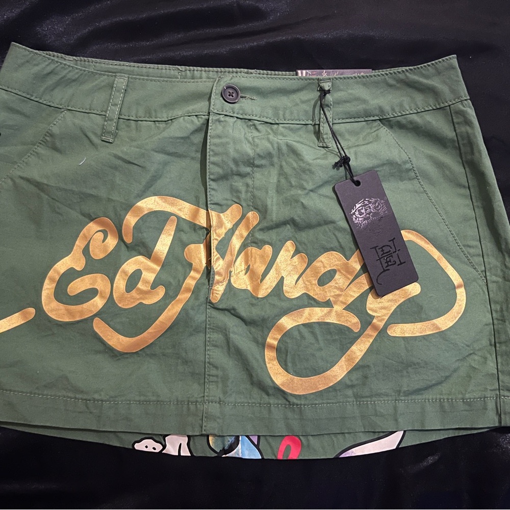 Ed Hardy Green Skirt with Red and Blue Tattoo Design
